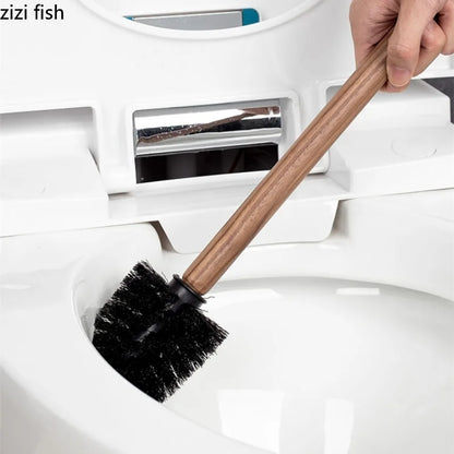Drewniana szczotka do WC na stojaku ceramicznym japandi