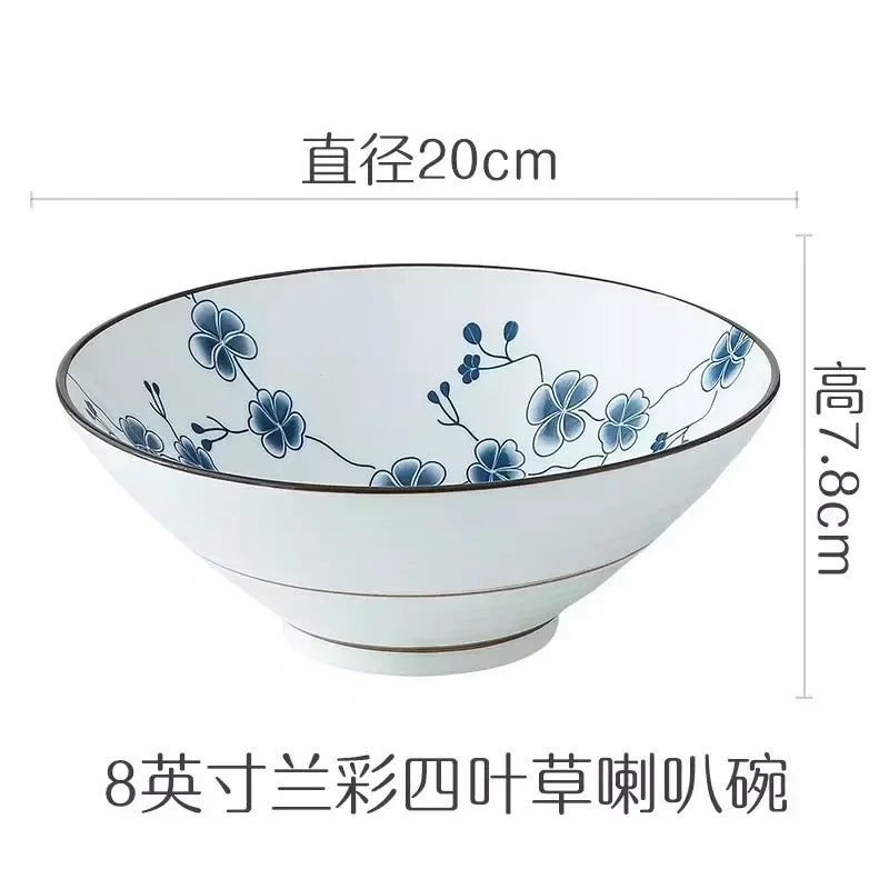 Ceramiczna miska do ramenu 20 cm biało-niebieska w stylu japandi