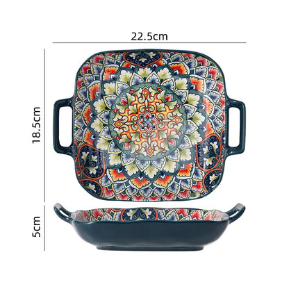 Ceramiczny zestaw talerzy i mis do kuchni w stylu boho
