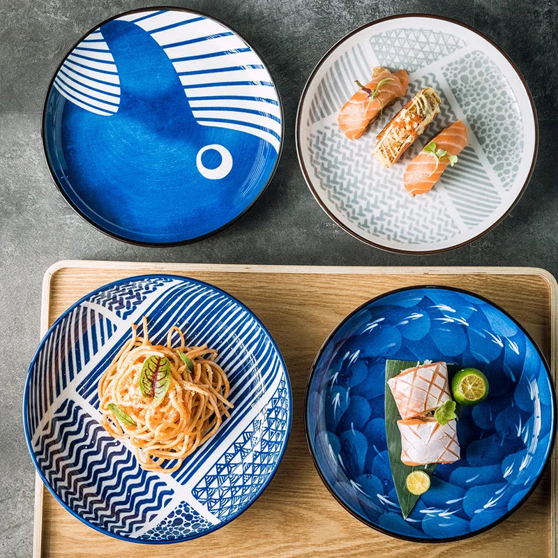 Talerz ceramiczny niebieski japandi do kuchni na stół
