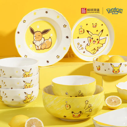 Żółte ceramiczne naczynia do kuchni z motywem Pokémon