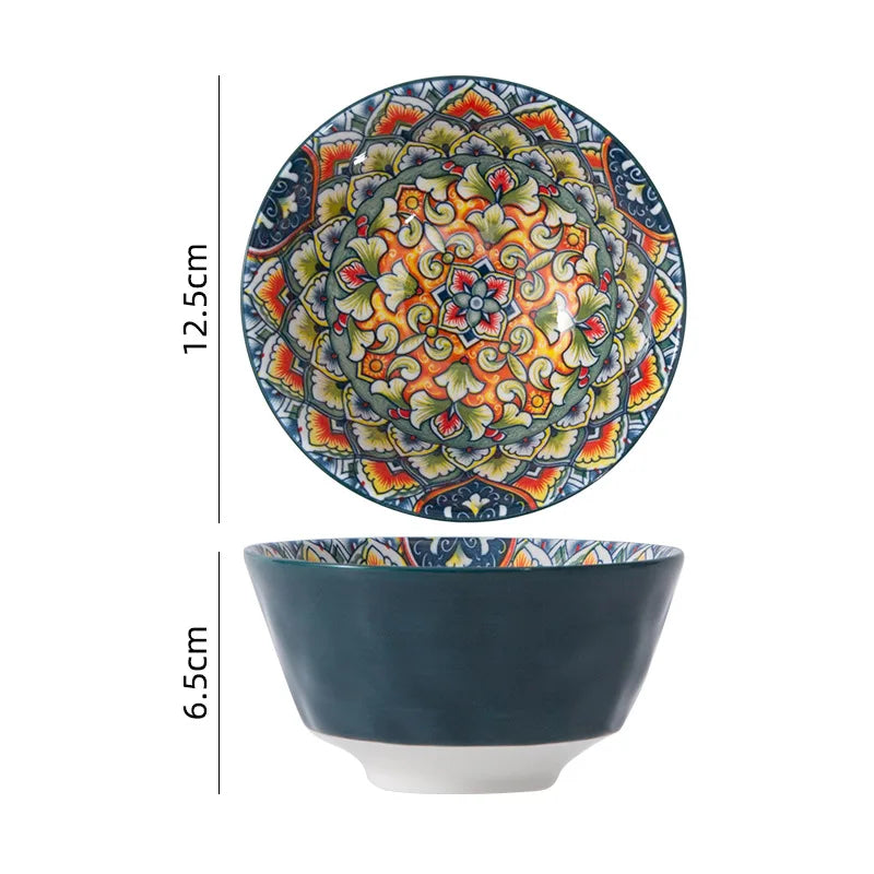 Ceramiczny zestaw talerzy i mis do kuchni w stylu boho