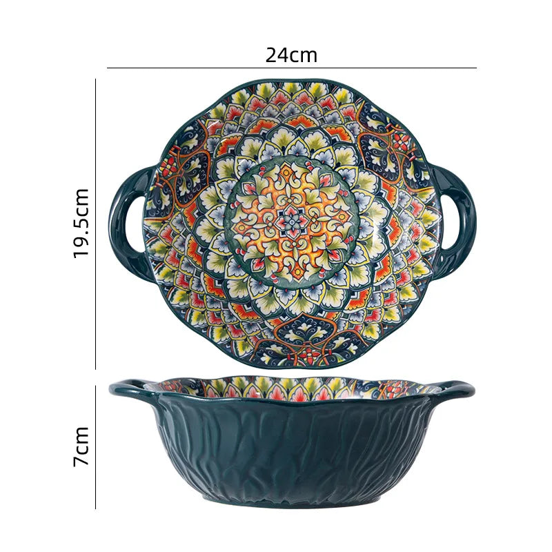 Ceramiczny zestaw talerzy i mis do kuchni w stylu boho