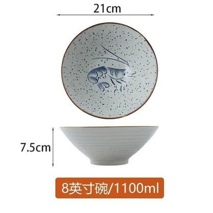 Ceramiczna miska do ramenu 20 cm biało-niebieska w stylu japandi