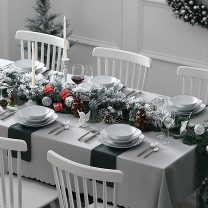Zestaw talerzy porcelanowych biały z czarnym zdobieniem dla 12 osób