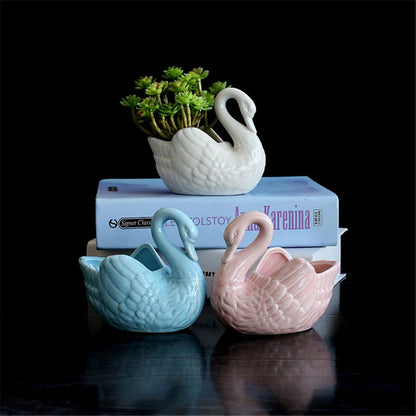 Ceramiczna doniczka łabędź do domu którą postawisz wszędzie