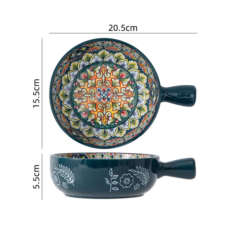 Ceramiczny zestaw talerzy i mis do kuchni w stylu boho