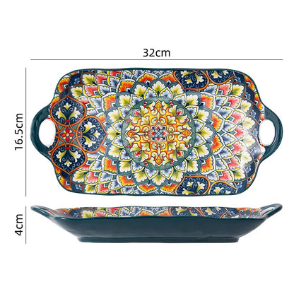 Ceramiczny zestaw talerzy i mis do kuchni w stylu boho