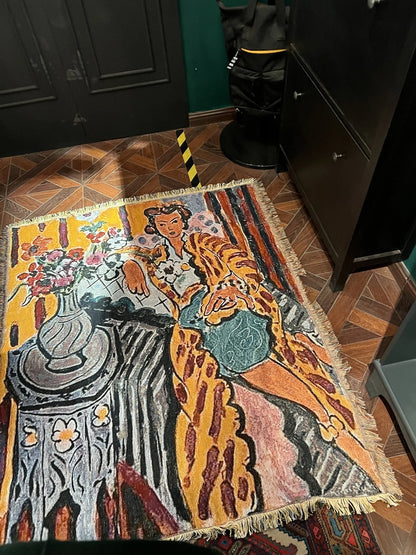 Wielokolorowa narzuta bawełniana boho do salonu na przytulny kąt