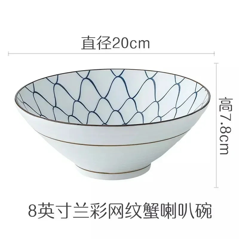 Ceramiczna miska do ramenu 20 cm biało-niebieska w stylu japandi