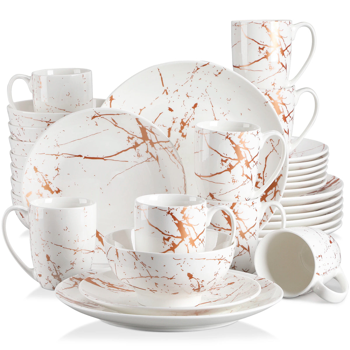 Porcelanowy serwis obiadowy czarny z marmurkowym złotym wzorem glamour