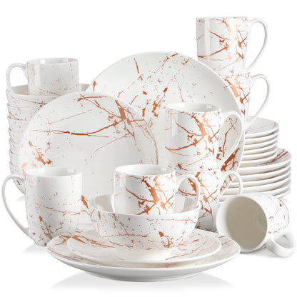 Porcelanowy serwis obiadowy czarny z marmurkowym złotym wzorem glamour
