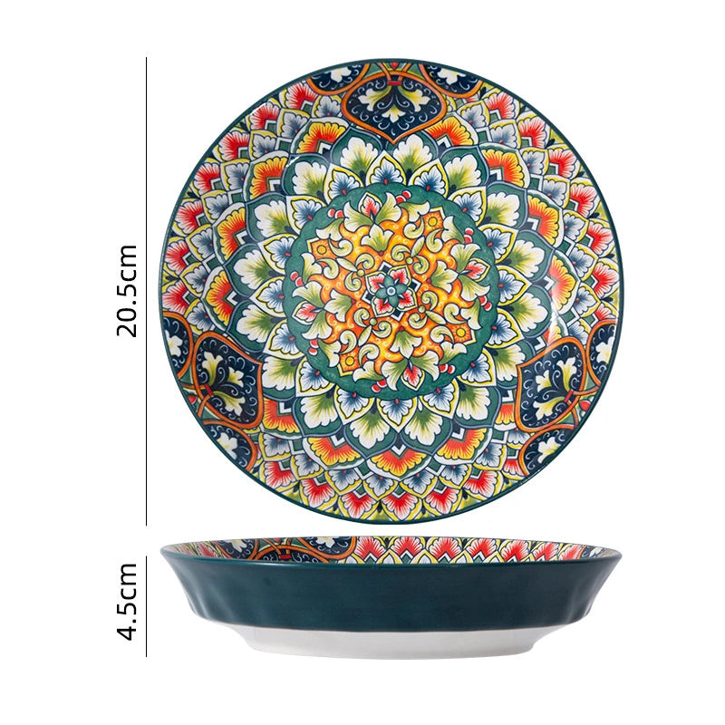 Ceramiczny zestaw talerzy i mis do kuchni w stylu boho