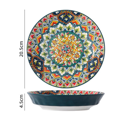 Ceramiczny zestaw talerzy i mis do kuchni w stylu boho