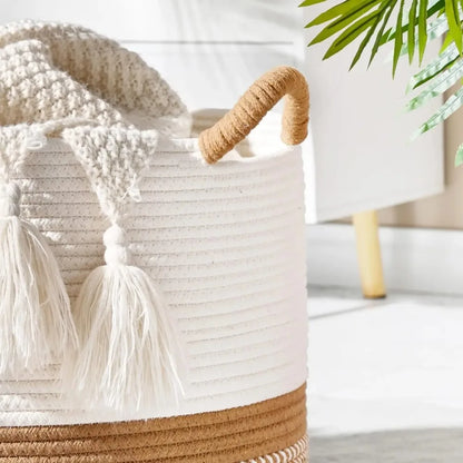 Pojemny kosz z bawełny na pranie do pokoju w stylu boho