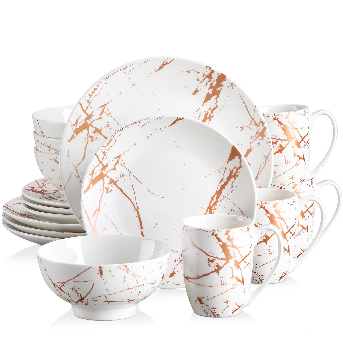 Porcelanowy serwis obiadowy czarny z marmurkowym złotym wzorem glamour